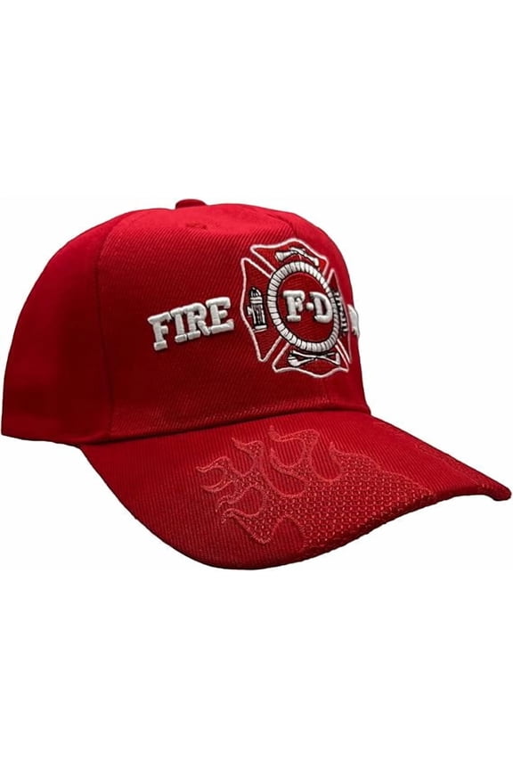 Firefighter Fire Department Baseball Cap w/ Embroidered Flames – Adjustable Structured 6-Panel Baseball Cap
