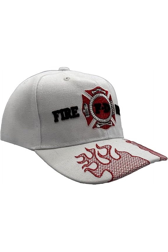 Firefighter Fire Department Baseball Cap w/ Embroidered Flames – Adjustable Structured 6-Panel Baseball Cap