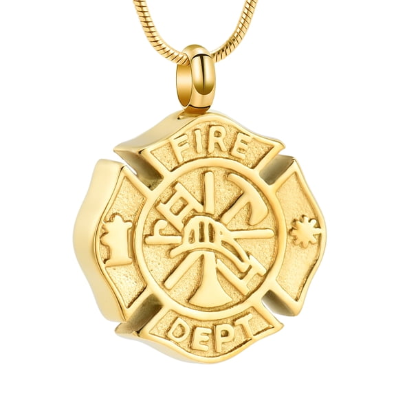 Firefighter Fire Dept Round Cremation Pendant Cremation Urn Necklace for Ashes Keepsake Stainless Steel Memorial Ashes Pendant