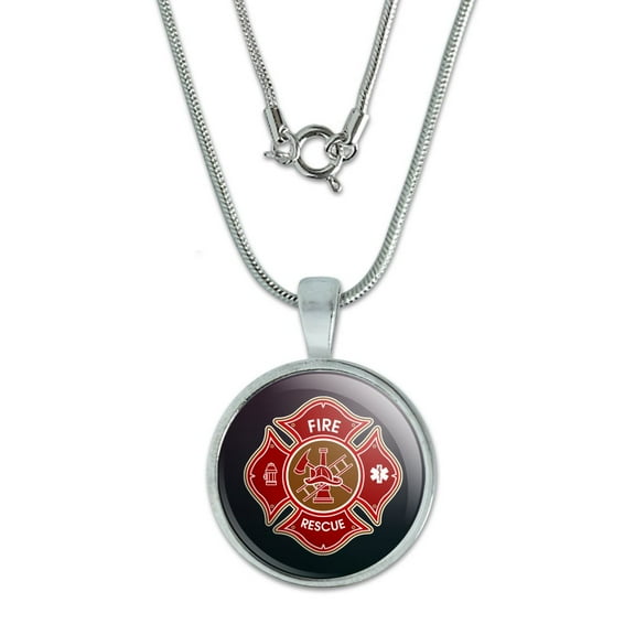 Firefighter Fire Rescue Maltese Cross 0.75" Pendant with Sterling Silver Plated Chain