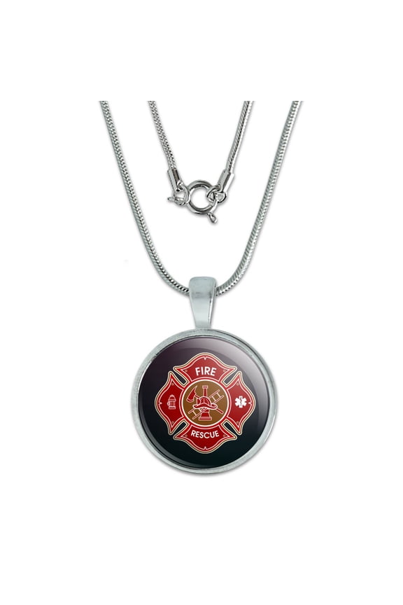 Firefighter Fire Rescue Maltese Cross 0.75" Pendant with Sterling Silver Plated Chain