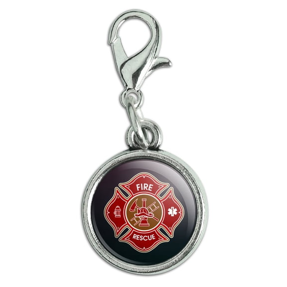 Firefighter Fire Rescue Maltese Cross Antiqued Bracelet Pendant Zipper Pull Charm with Lobster Clasp