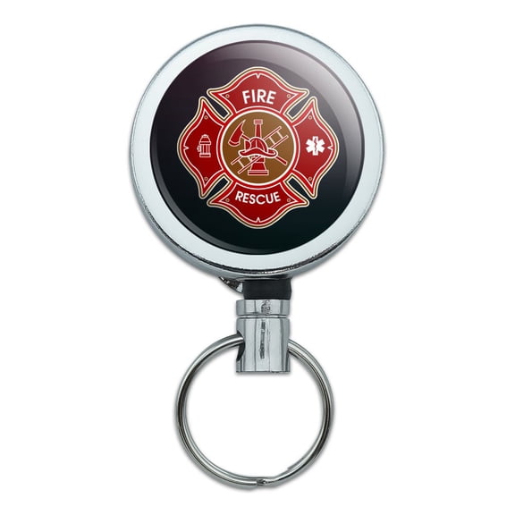 Firefighter Fire Rescue Maltese Cross Heavy Duty Metal Retractable Reel ID Badge Key Card Tag Holder with Belt Clip