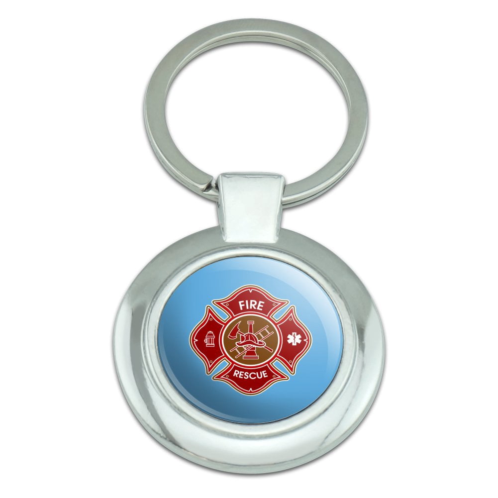 Firefighter Fire Rescue Maltese Cross Keychain Classy Round Chrome ...