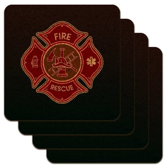 Firefighter Fire Rescue Maltese Cross Low Profile Novelty Cork Coaster Set