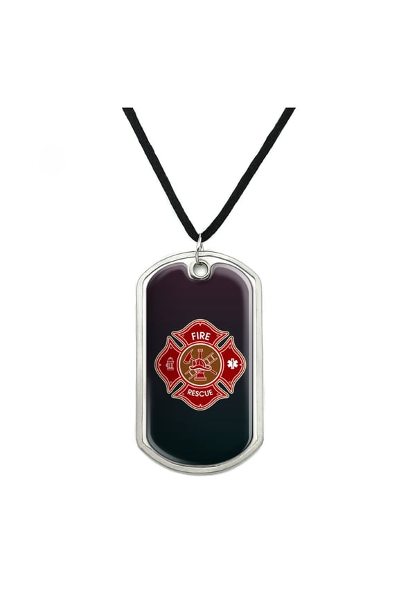 Firefighter Fire Rescue Maltese Cross Military Dog Tag Pendant Necklace with Cord