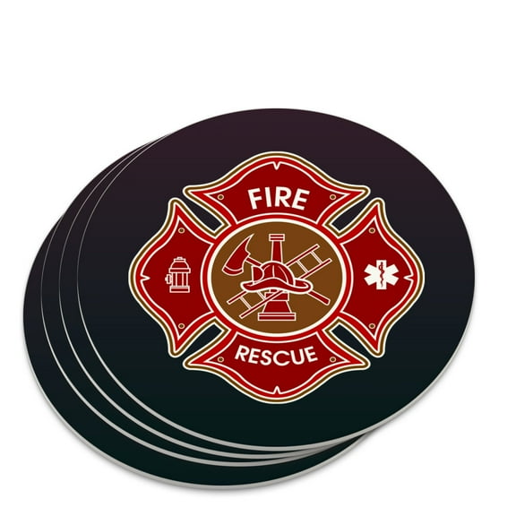 Firefighter Fire Rescue Maltese Cross Novelty Coaster Set