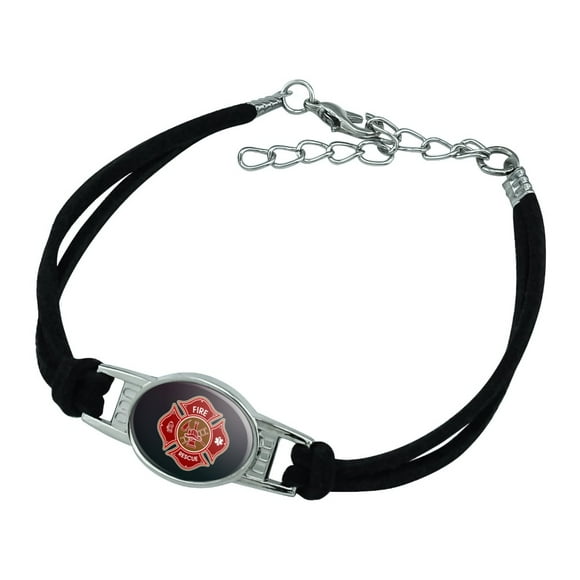 Firefighter Fire Rescue Maltese Cross Novelty Suede Leather Metal Bracelet