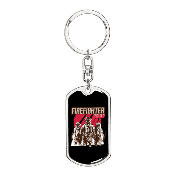 Firefighter Fire Squad Dog Tag Keychain Stainless Steel Silver Tone or Gold Tone