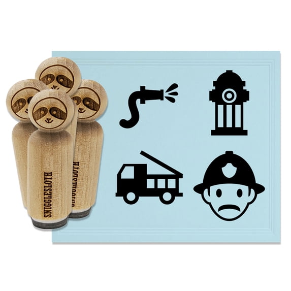Firefighter Fire Truck Hydrant Hose Rubber Stamp Set for Scrapbooking Crafting Stamping - Large 1-1/4 Inch