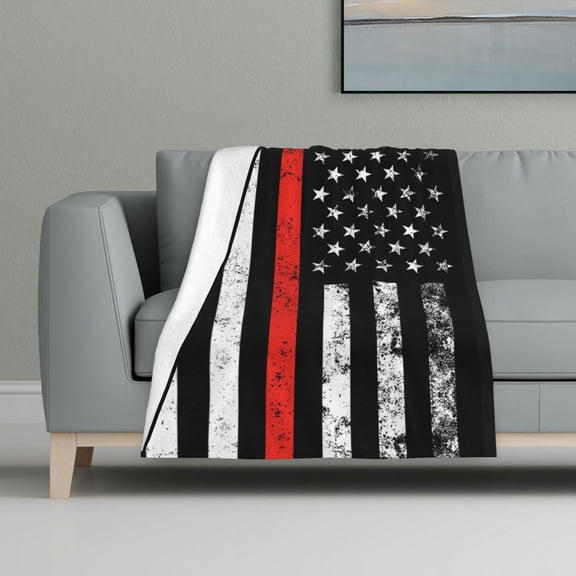 Firefighter Firefighting Flag Print Blanket Warm Plush Throw Blanket Soft Flannel Lightweight Throw Blankets 32"X48"