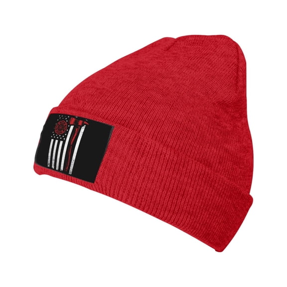 Firefighter Fireman Fire Flag Knitted Hat Winter Beanie For Men Women, Acrylic Beanie Soft Warm Knit Hat Ski Stocking Cuffed Cap