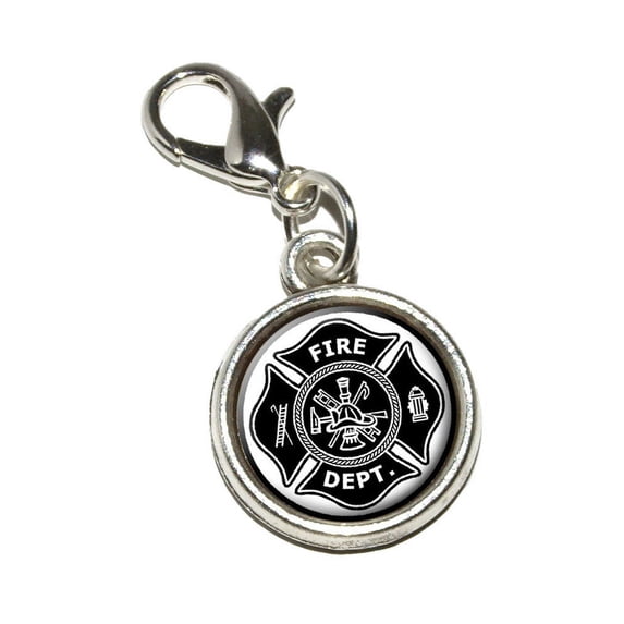 Firefighter Firemen Maltese Cross - Black Bracelet Charm