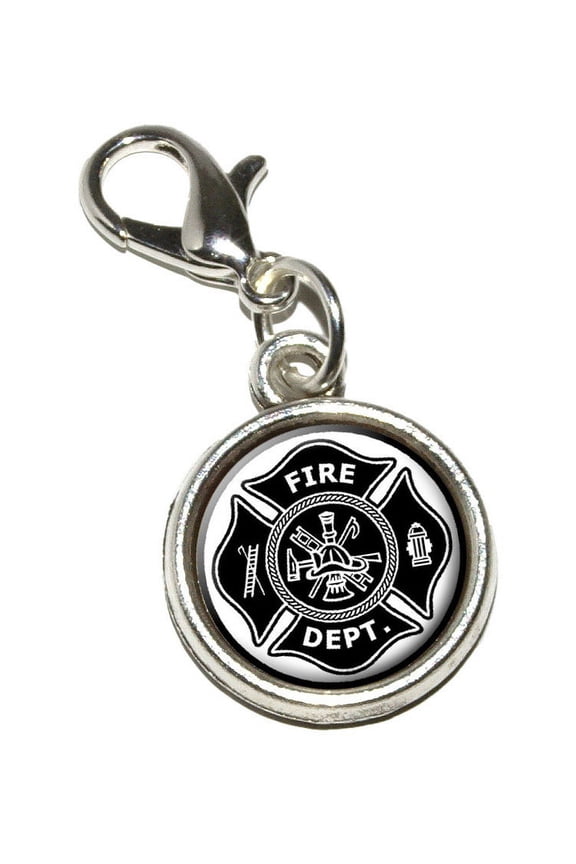 Firefighter Firemen Maltese Cross - Black Bracelet Charm
