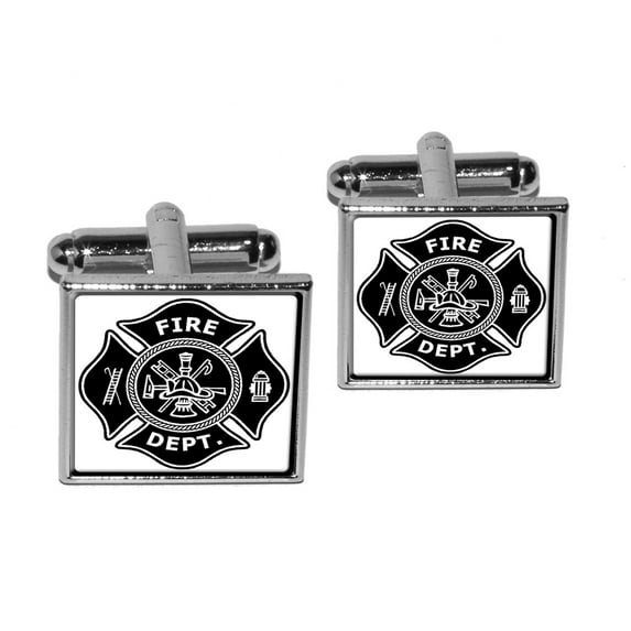 Firefighter Firemen Maltese Cross Black Square Cufflinks - No. 2