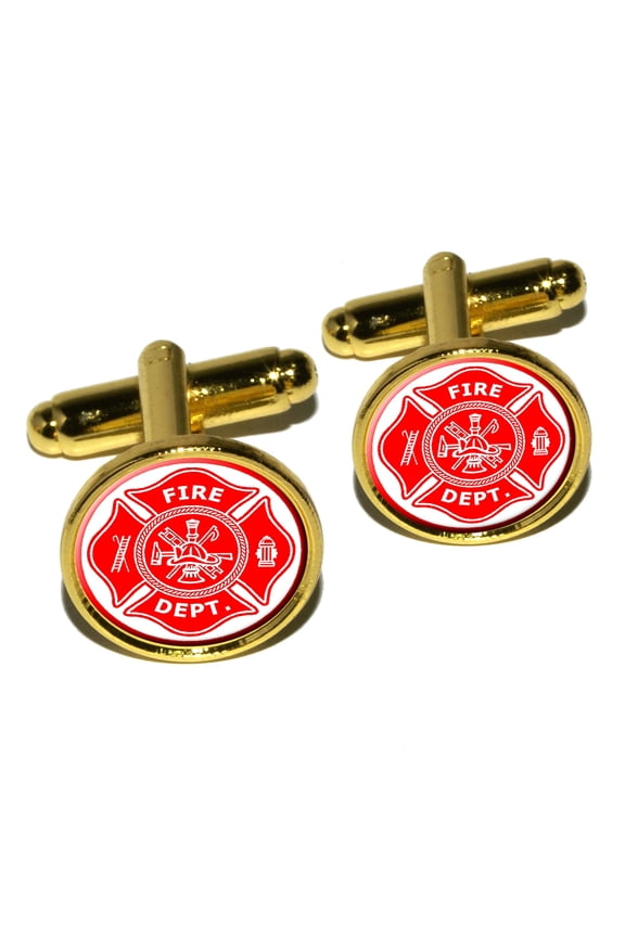Firefighter Firemen Maltese Cross - Red Round Cufflinks