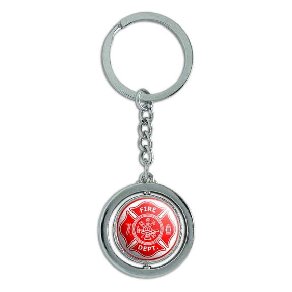 Firefighter Firemen Maltese Cross Red Spinning Circle Metal Keychain