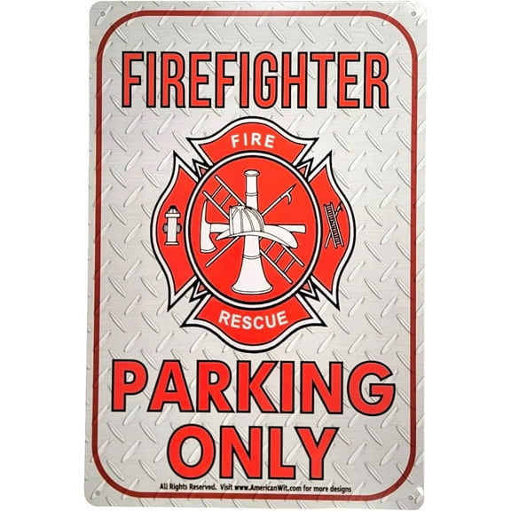 Firefighter Firemen Parking Only Metal Sign - Novelty 12 x 8 Inches For Indoor and Outdoor Deco