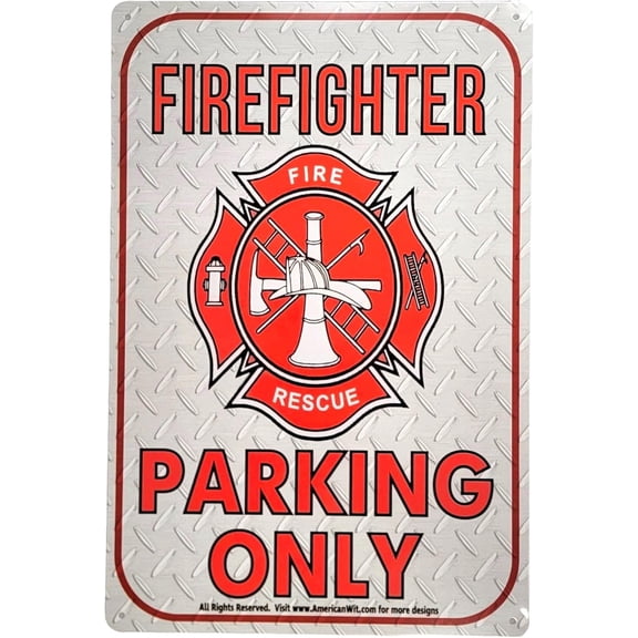 Firefighter Firemen Parking Only Metal Sign - Novelty 12 x 8 Inches For Indoor and Outdoor Decor. (Firefighter Parking Only)