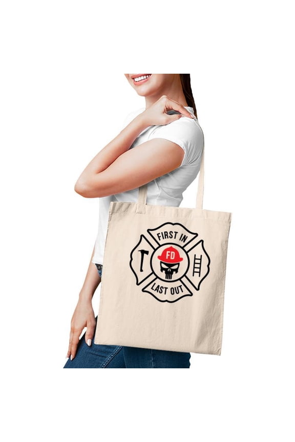Firefighter First In Last Out Red Black Graphic Meaningful Tote Bag