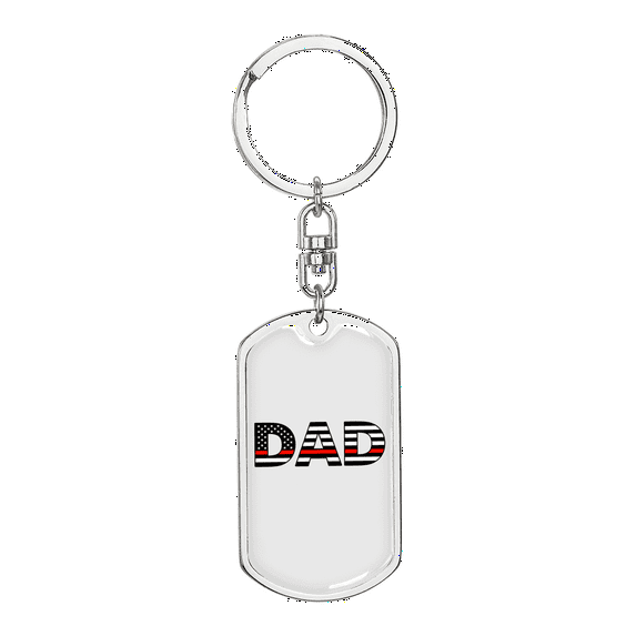 Firefighter Flag Dad Stainless Steel or 18k Gold Premium Swivel Dog Tag Keychain