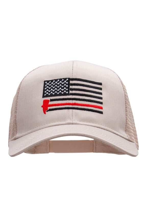 Firefighter Flag Embroidered Solid Cotton Prostyle Twill Mesh Cap - Khaki OSFM
