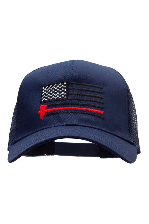 Firefighter Flag Embroidered Solid Cotton Prostyle Twill Mesh Cap - Navy OSFM