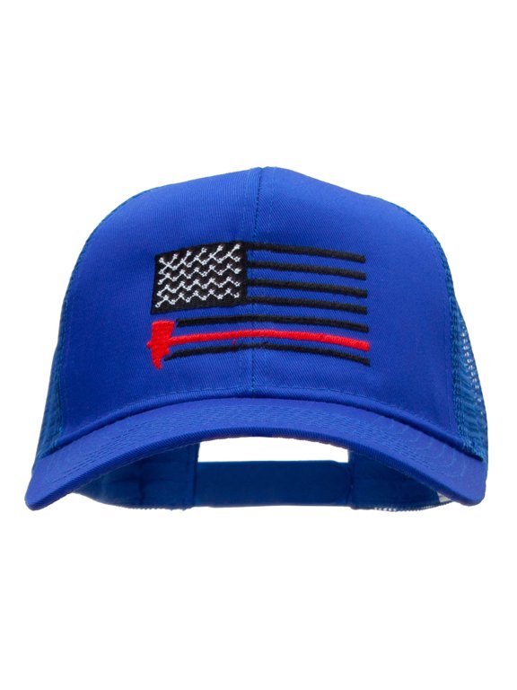 Firefighter Flag Embroidered Solid Cotton Prostyle Twill Mesh Cap - Royal OSFM