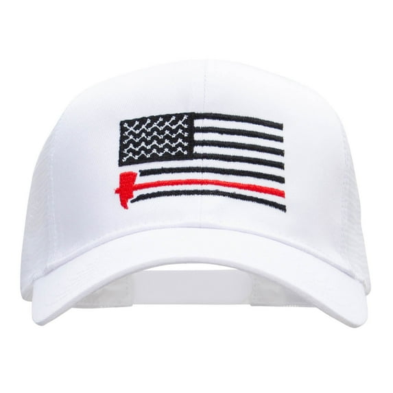 Firefighter Flag Embroidered Solid Cotton Prostyle Twill Mesh Cap - White OSFM