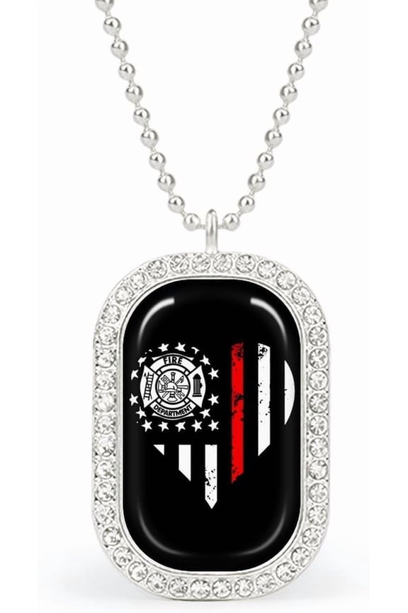 Firefighter Flag Pro U.S. Heart Novelty Pendant Necklaces for Women Funny Fashion Jewelry Diamond Necklaces for Wedding Birthday Gold Silver[e389]