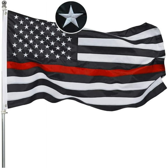 TOPFLAGS Firefighter Flag Thin Red Line Flags 3x5 Embroidered Stars Sewn Stripes Honoring First Responder Heavy Duty Banner with 2 Brass Grommets