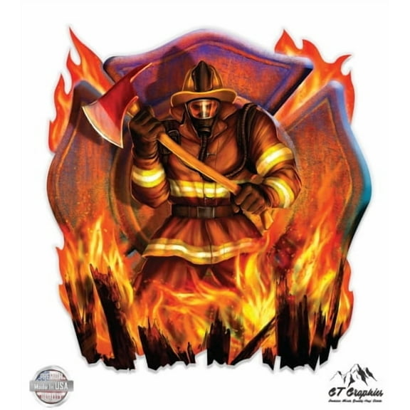 Firefighter Flames - 3" Vinyl Sticker - For Car Laptop I-Pad Phone Helmet Hard Hat - Waterproof Decal