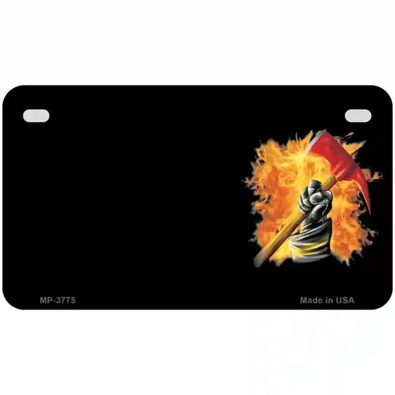 Firefighter Flaming Ax Offset Metal Novelty License Plate 7" x 4" Motorcycle (MP)