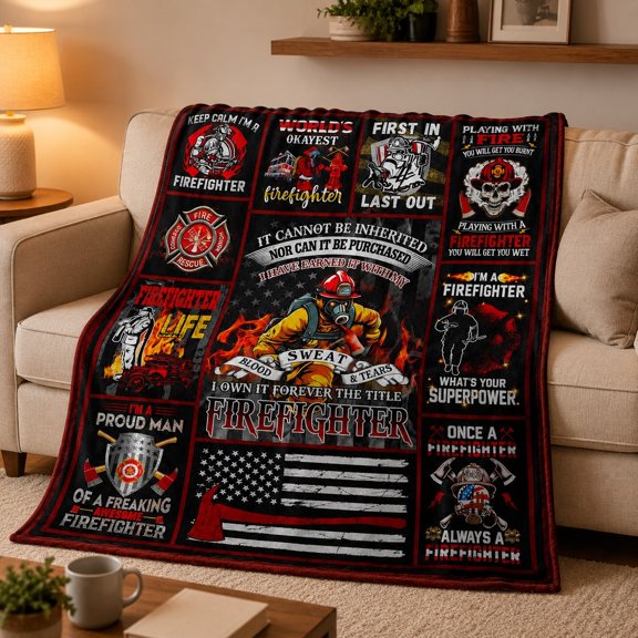 Firefighter Fleece Blanket, Fire Rescue Gift Throw, 280 GSM Polyester