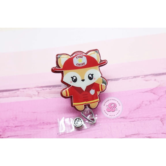 Firefighter Fox Retractable Badge Reel, ID Holder