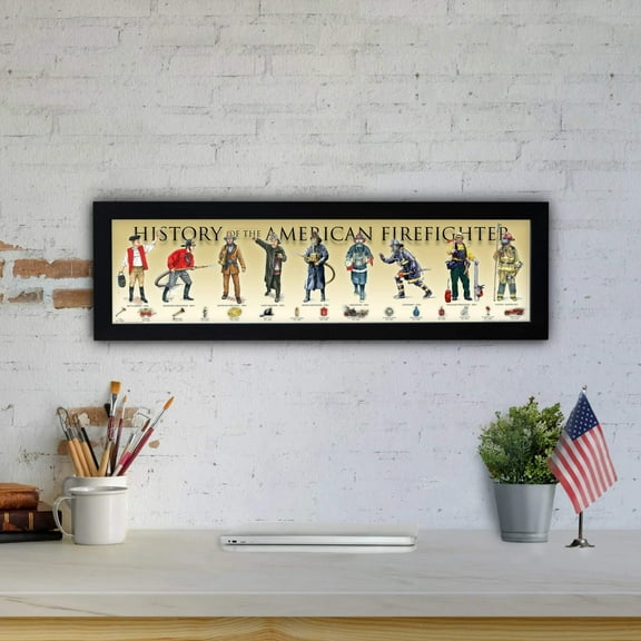 History of the American Firefighter - Framed 1", printed with a matte finish, 6" x 24"