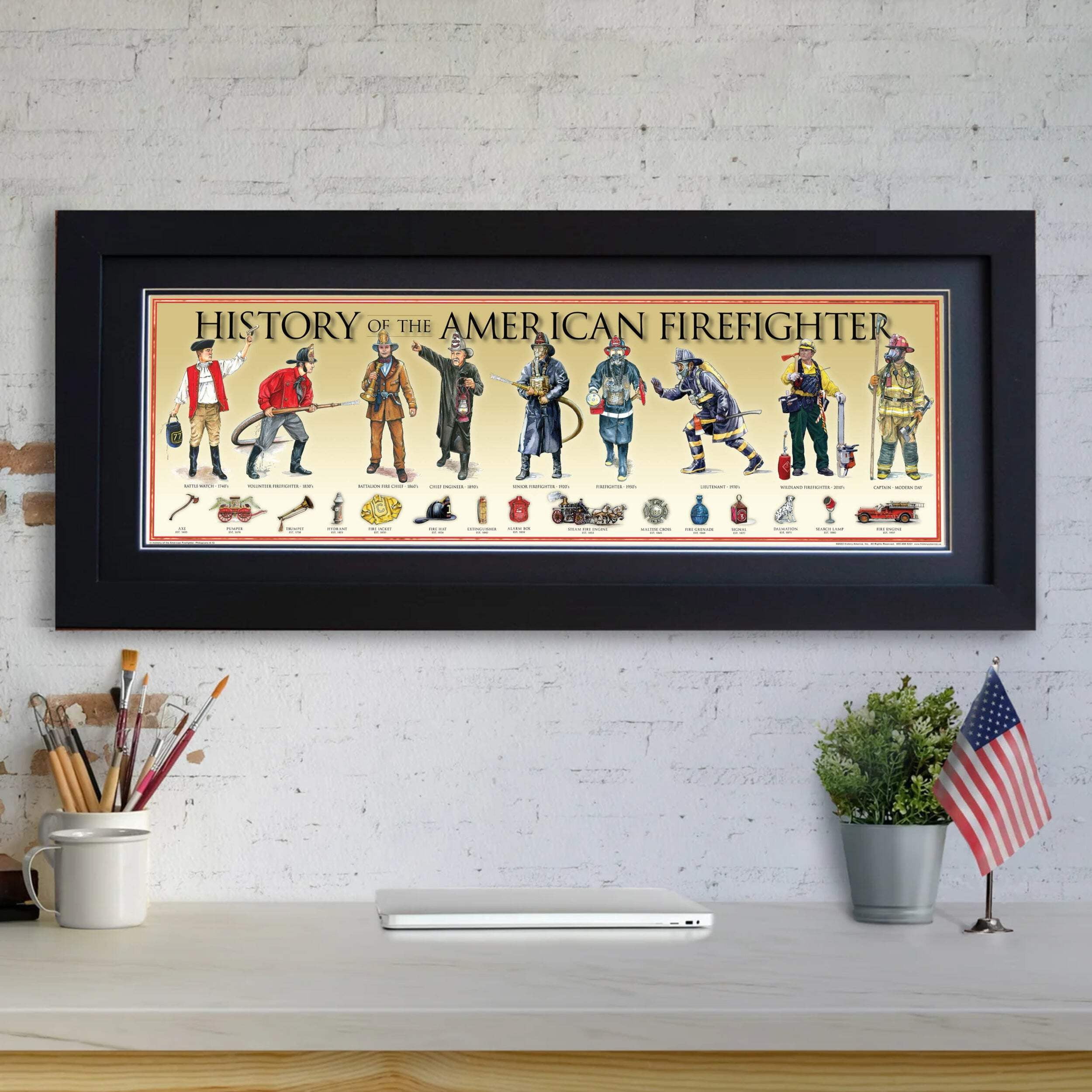 Firefighter - Framed 2” Black Double Matted, Flat Molding 11 ¾" x 36”