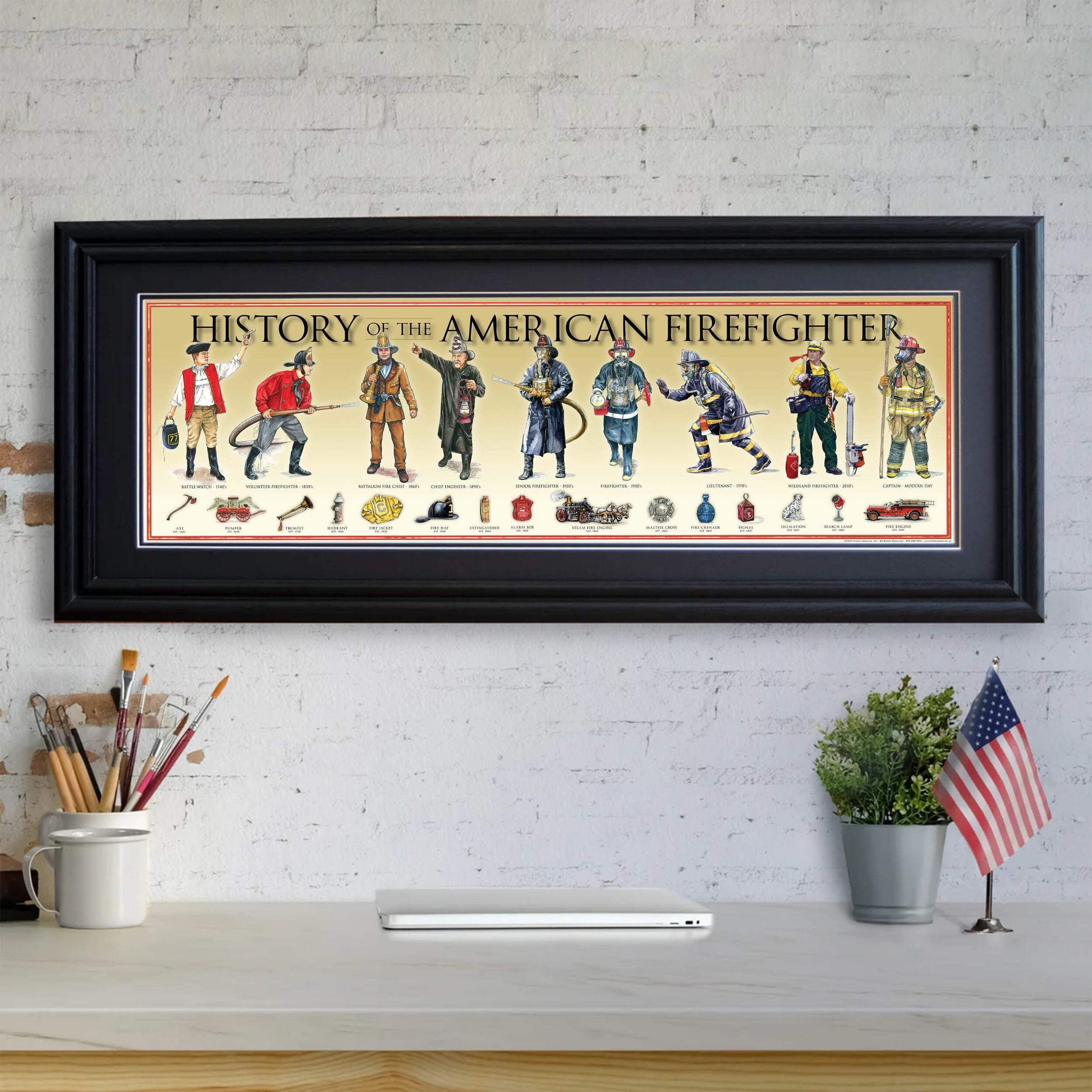 Firefighter - Framed 2” Black Double Matted, Grooved Molding 11 ¾" x 36”