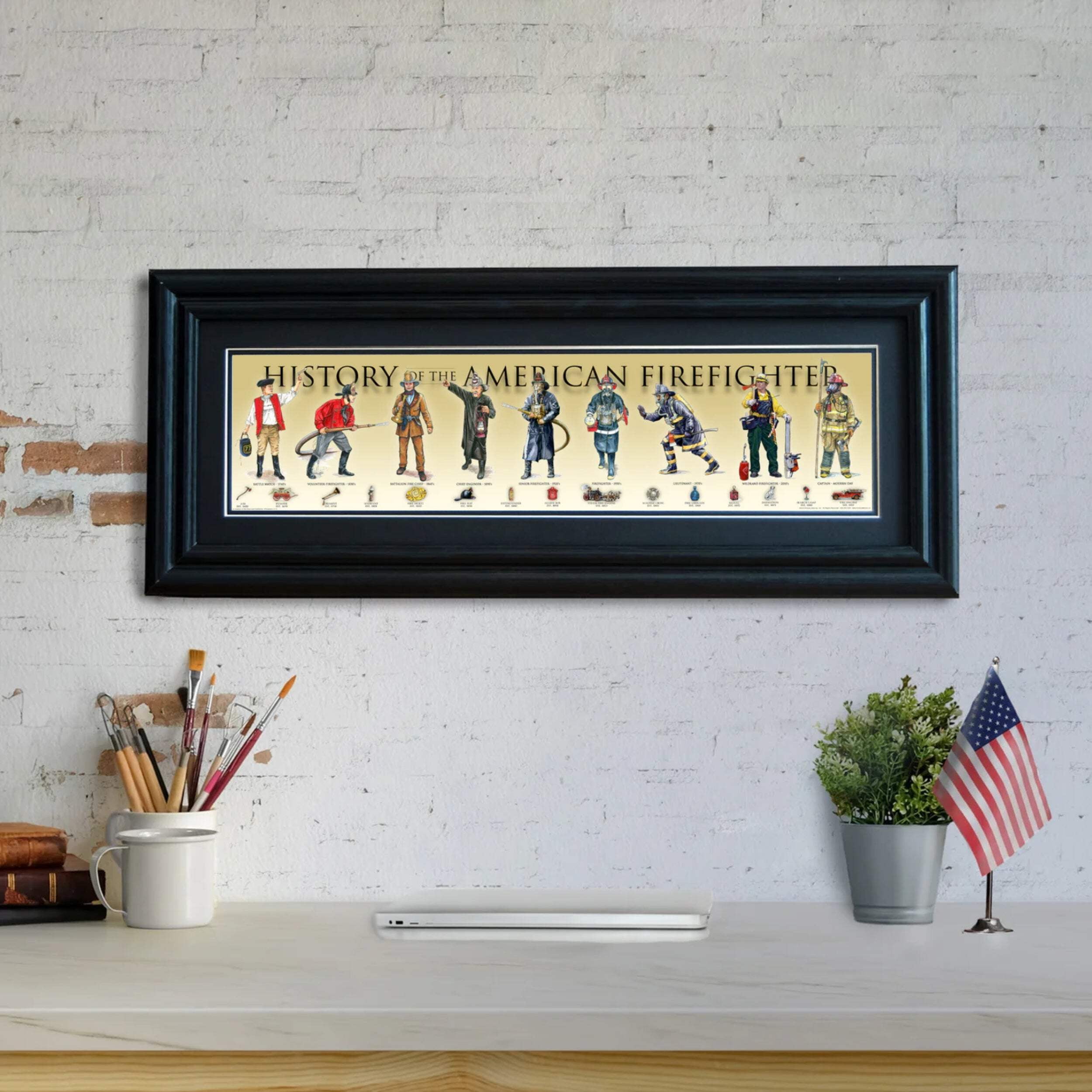 Firefighter - Framed 2” Black Double Matted, Grooved Molding 6"x24”