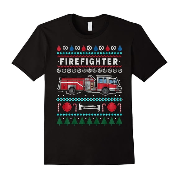 Firefighter Funny Ugly Christmas Sweater Holiday Retro T Shirt for Men and Women, up to 5XL