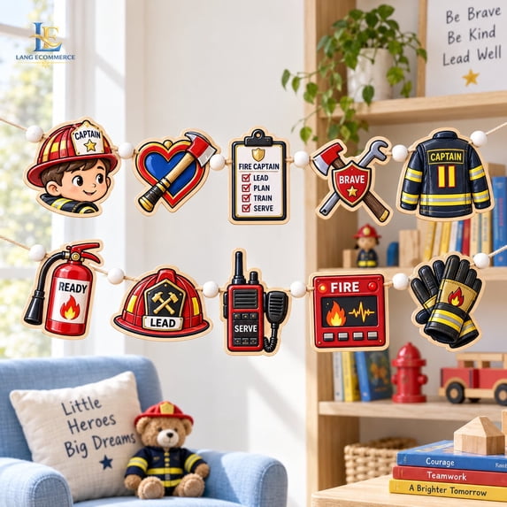 Firefighter Garland, Custom Shape Wooden Fire Station Banner for ...
