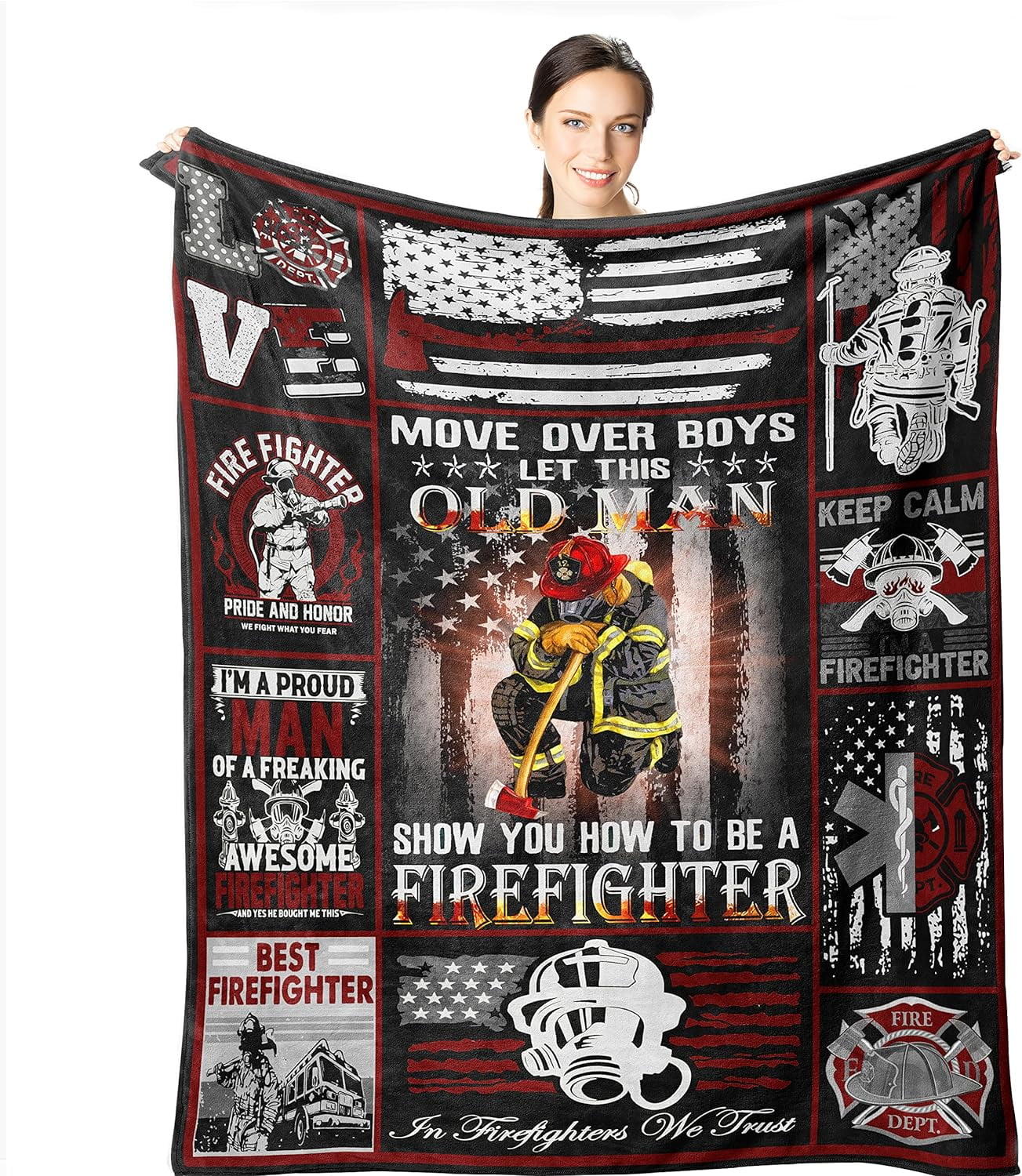 Firefighter Gifts - Firefighter Gifts for Men 60"x50" Blanket - Thin Red Line Retirement Birthday Gift Ideas - Gifts for Fire Fighter Practitioner - Firefighters'' Day Present for Fireman