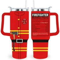 Firefighter Tumbler 40 oz with Lid, Straw and Handle - Insulated Cup Gift for Fireman, Firewoman, Men and Women