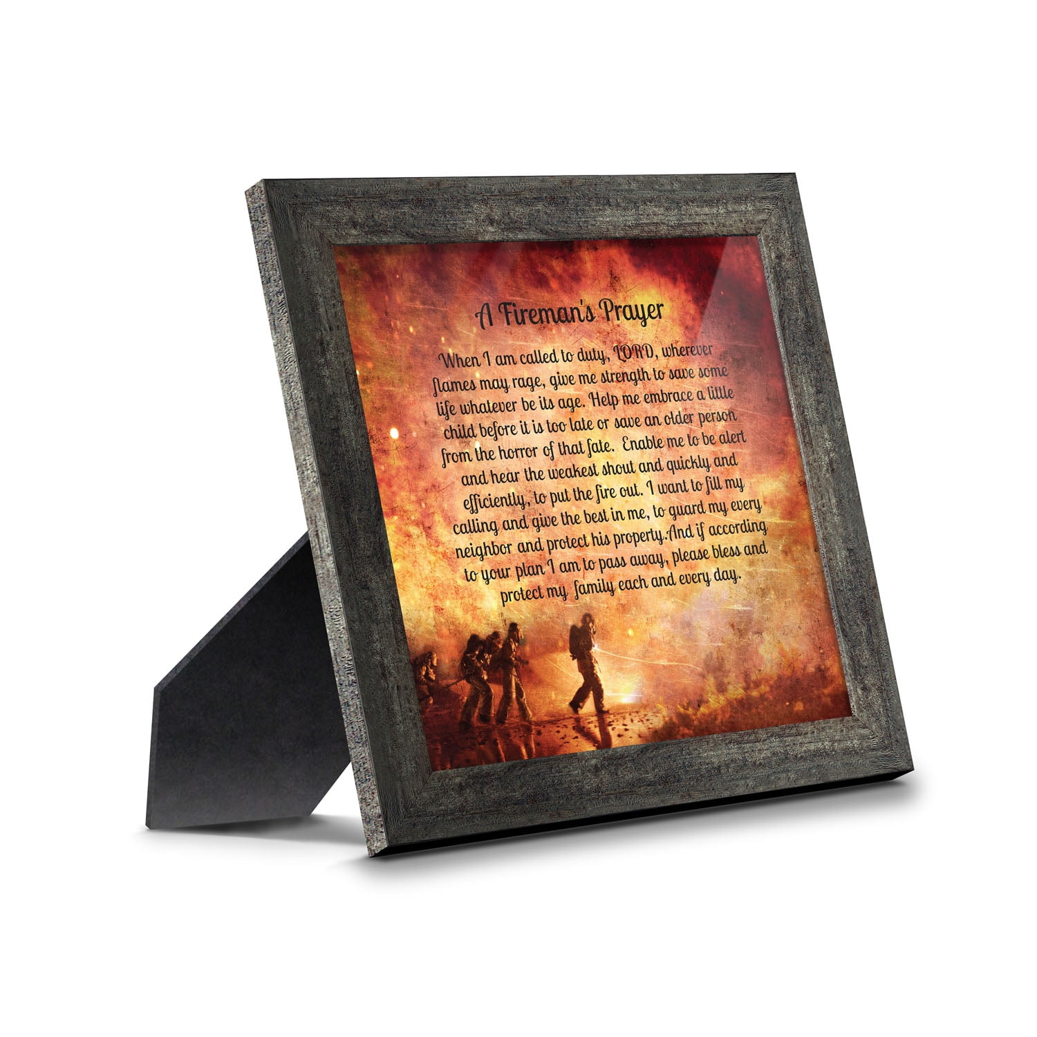 Firefighter Gifts for Men and Women, Fire Academy Graduation Gift, Fire Fighter Gifts or Firehouse Decor, A Fireman's Prayer Framed Wall Art for Home or Fire Station, 8650BW