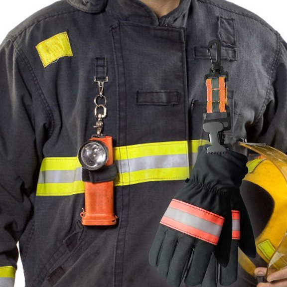 Firefighter Glove Strap, Firefighting Glove Strap with Buckle Clip Glove Clamp Outdoor Tool Reflective Turnout Gear for Cold Weather Gloves Orange