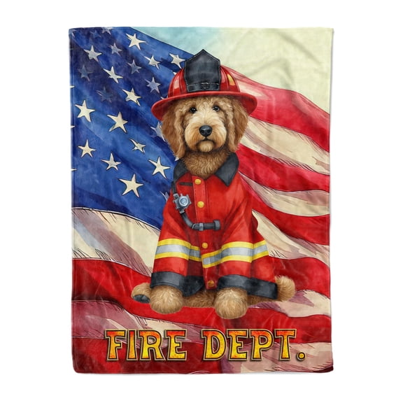 Firefighter Goldendoodle Hero Rescue Fire Dept Fireman USA Flag Cozy Fleece Blanket Doodle Dog Lover Gifts Idea Warm Soft Throw Blanket - 02026