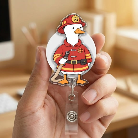 Firefighter Goose Badge Reel, Cute Fire Rescue Goose Badge Holder, First Responder ID Clip GAKK222