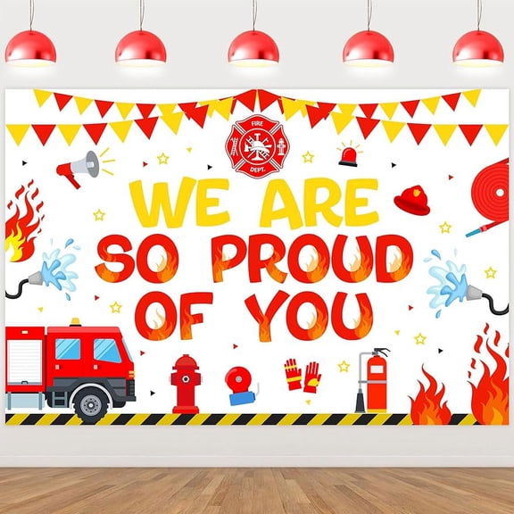 Firefighter Graduation Backdrop, Firemen Theme We are So Proud of You Backdrop Banner, Firefighter Fireman Fire Truck Congrats Grad Retirement Party Decorations Photography Background