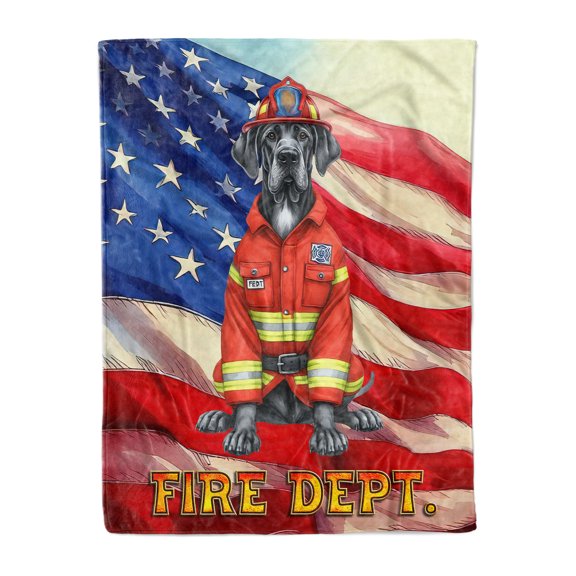 Firefighter Great Dane Hero Rescue Fire Dept Fireman USA Flag Cozy Fleece Blanket Danes Dog Lover Gifts Warm Soft Throw Blanket - 02026