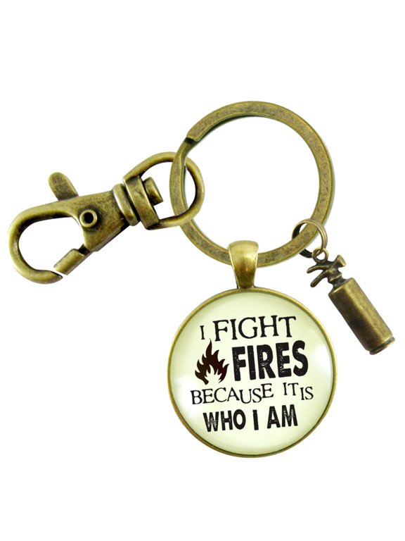 Firefighter Gutsy Goodness Bronze Keychain I Fight Fires Because Appreciate Gift Jewelry Extinguisher Charm